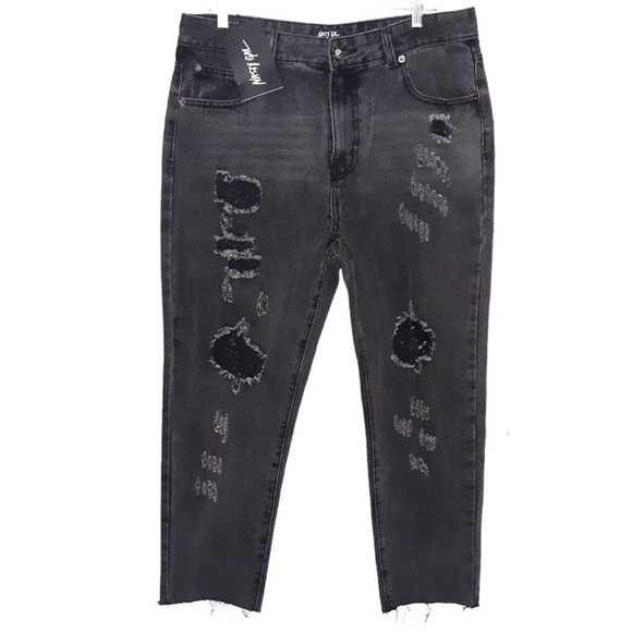 Nasty Gal NWT High Rise Ripped Distressed Faded Black Raw Hem Denim Jeans Size 8 - Picture 3 of 13